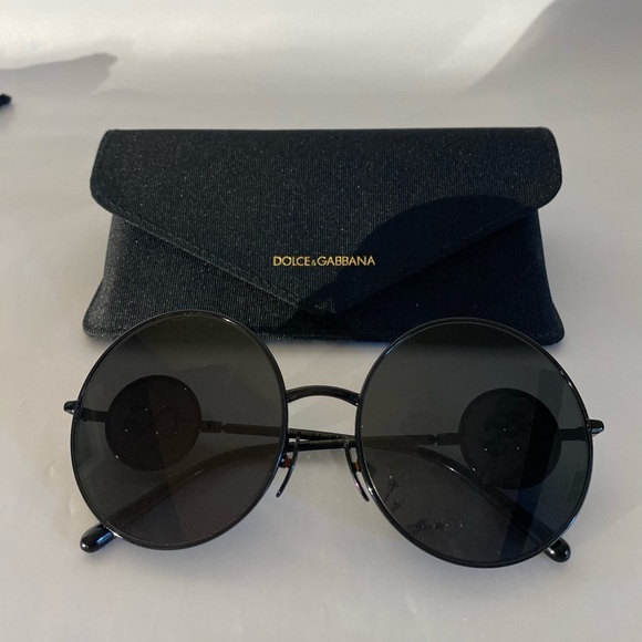 DOLCE & GABBANA Round Metal Sunglasses with DG Detail Brilliant Black NIB - Picture 5 of 13